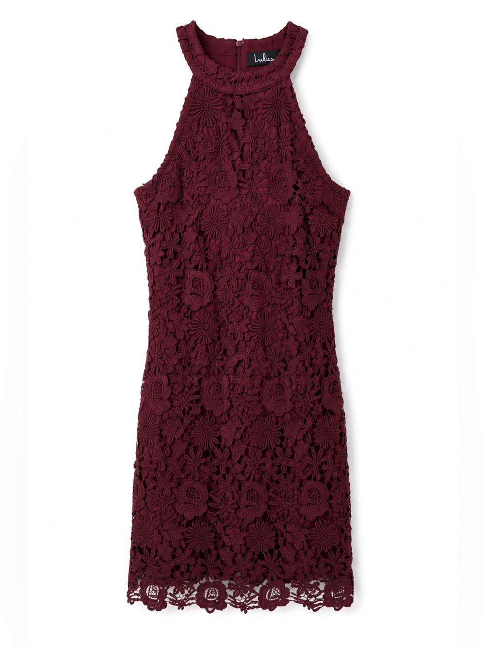 Lulus Love Poem Burgundy Crochet Lace Halter Mini Dress NWT - S